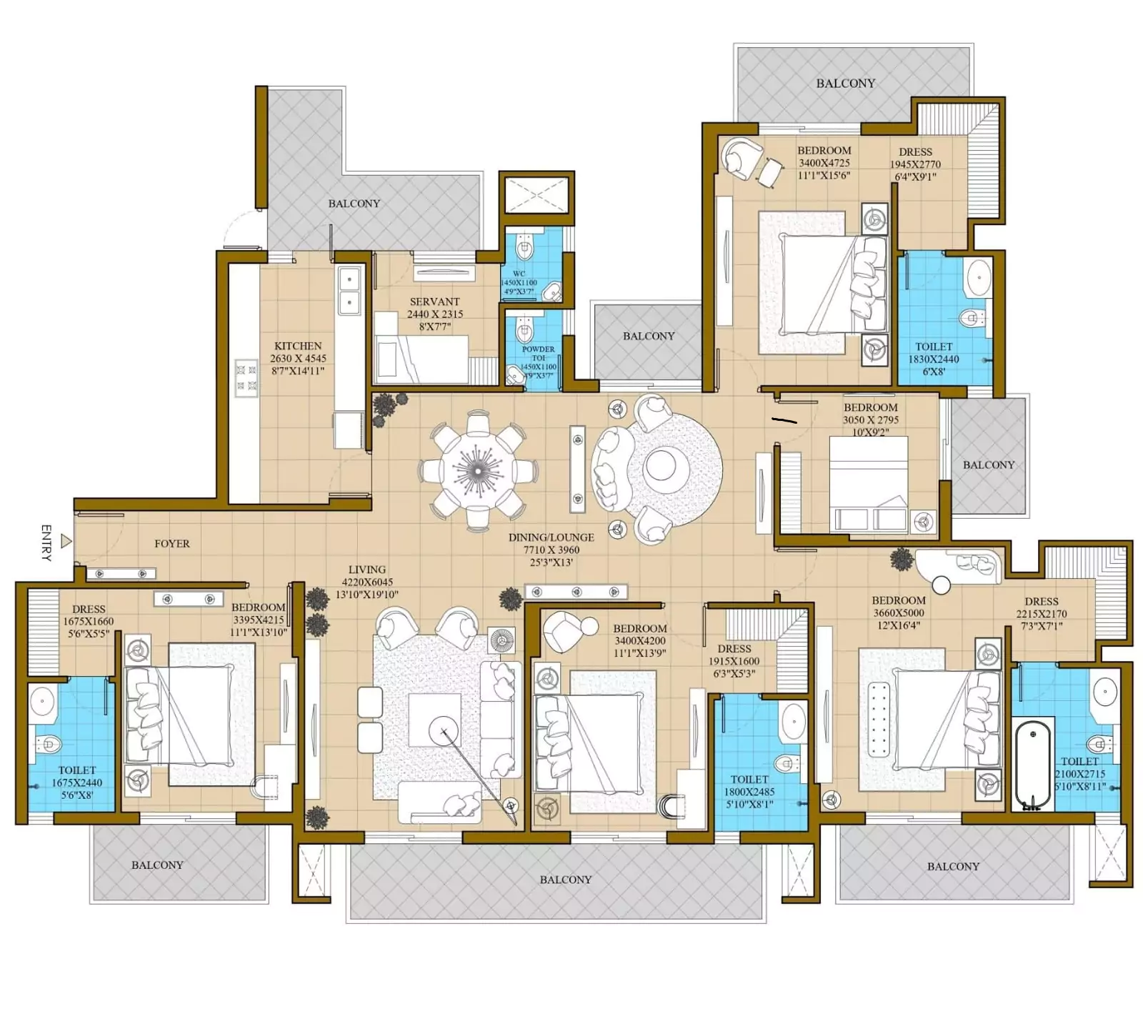 5 BHK + Servant