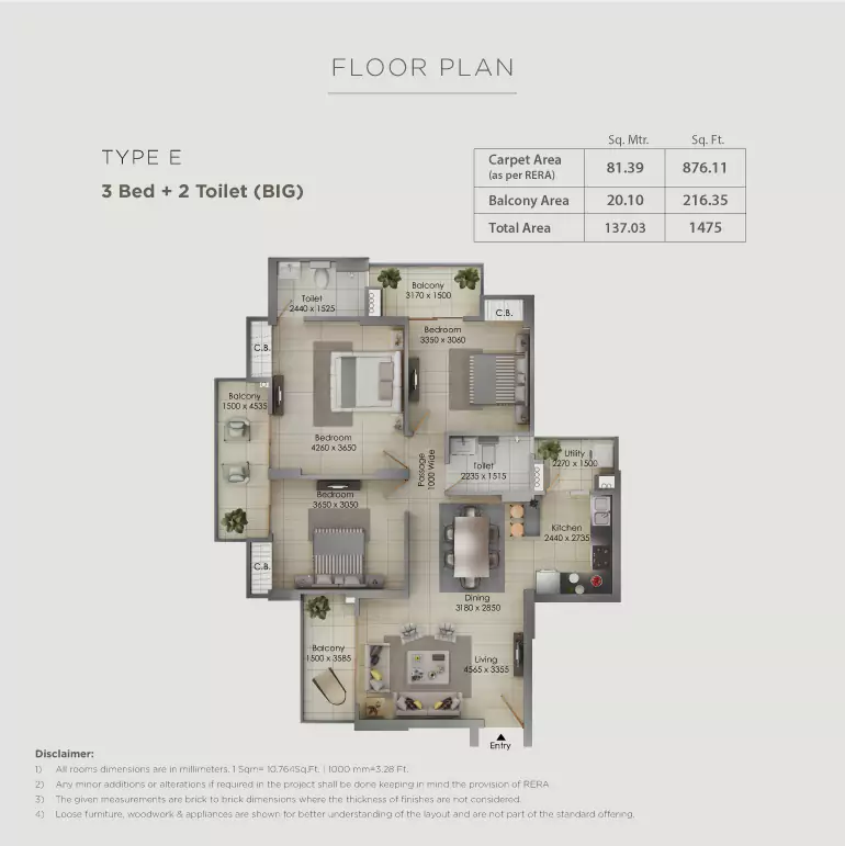 3 BHK + 2 T (Big)