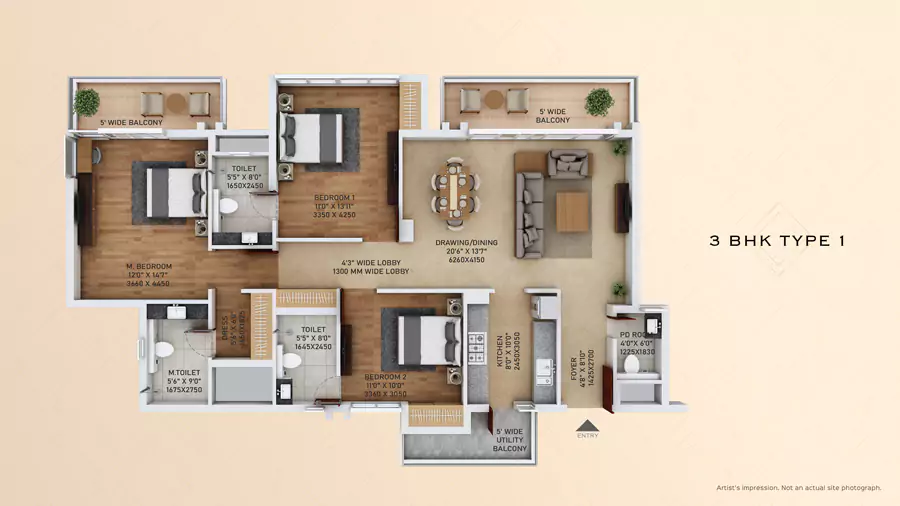 3 BHK (Type 1)