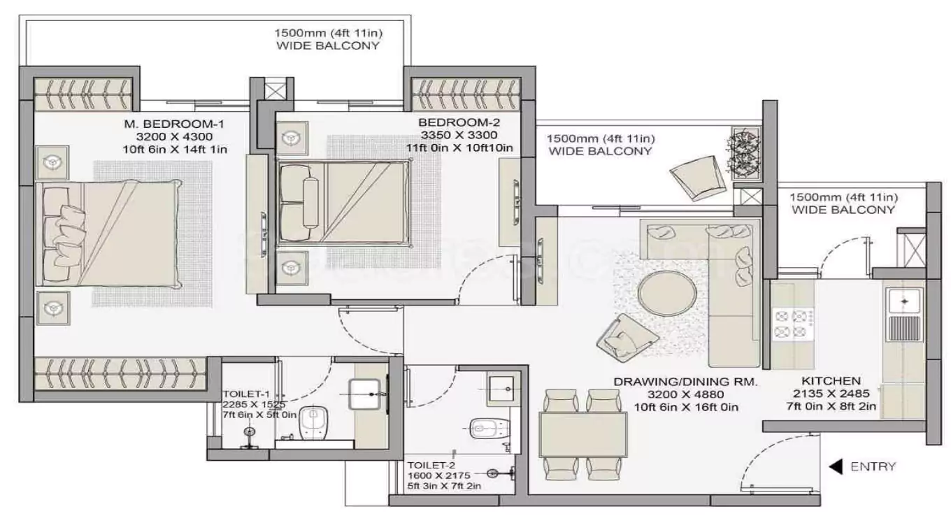 2 BHK (Type 1)