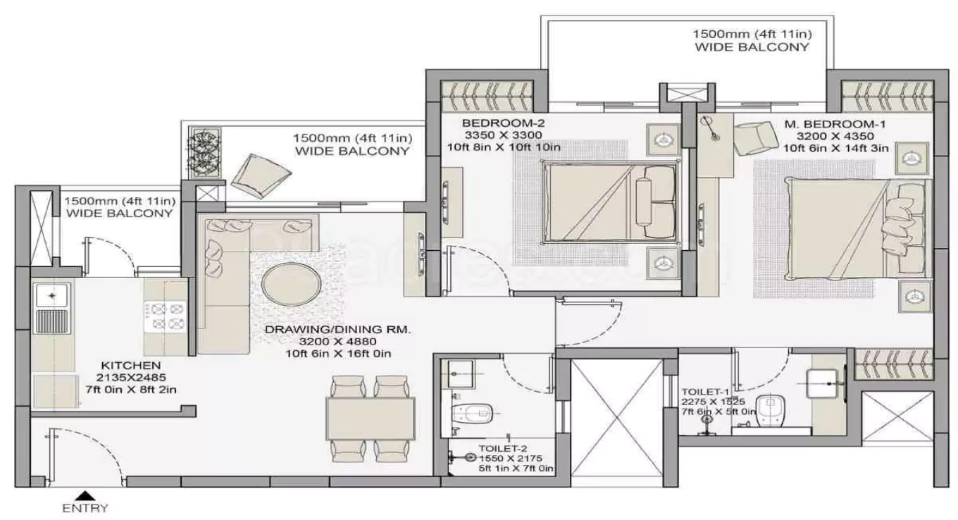 2 BHK (Type 2) 